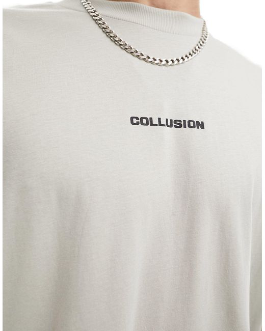 T-shirt grigia a maniche corte con logo e grafica tecnica di Collusion in Gray