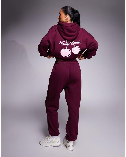 Kaiia Purple Cotton Rich Embroide Logo Cuffed jogger Co-ord