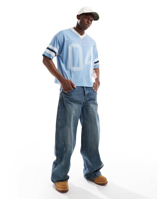 Hollister Blue baggy Crop Americana Varsity Motif Sports Top for men