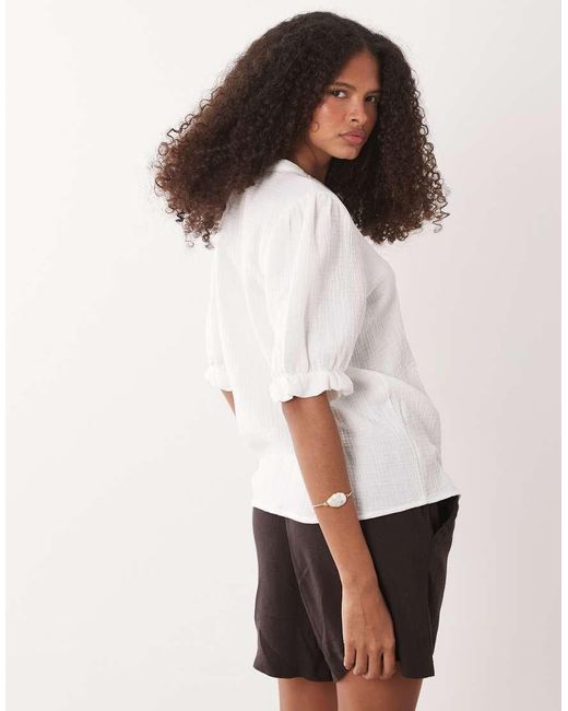 Jdy White Cheesecloth Shirt With Lace Stripe Detail