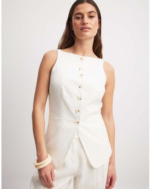 NA-KD White Co-ord High Neck Linen Waistcoat