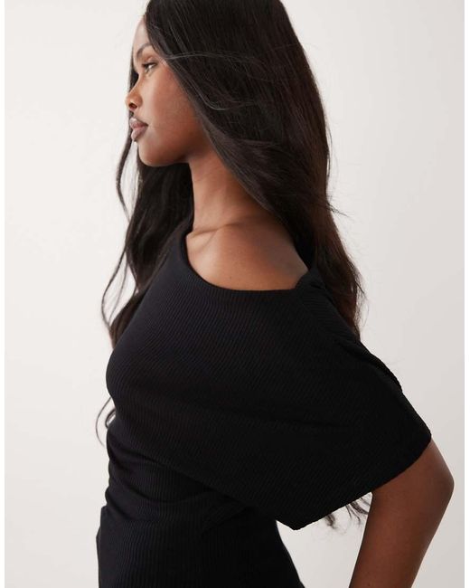ASOS Black Fallen Shoulder Co-Ord Top