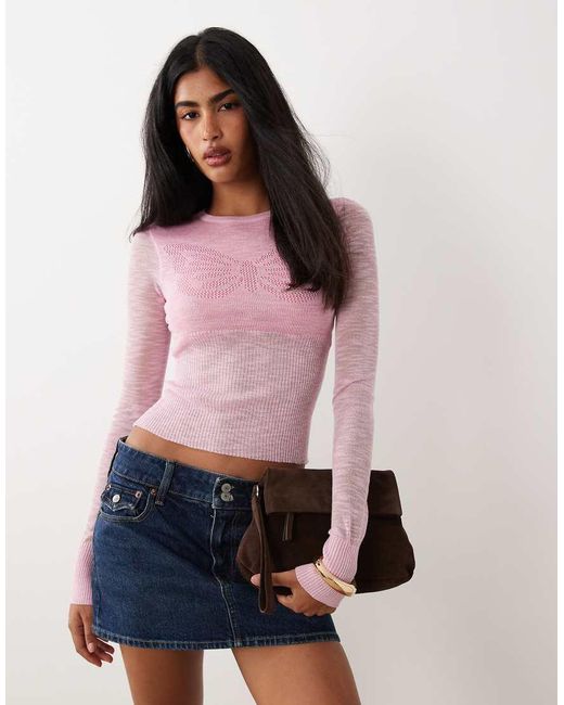 I.AM.GIA Purple Mariposa Butterfly Pattern Cinched Waist Slub Knit Jumper