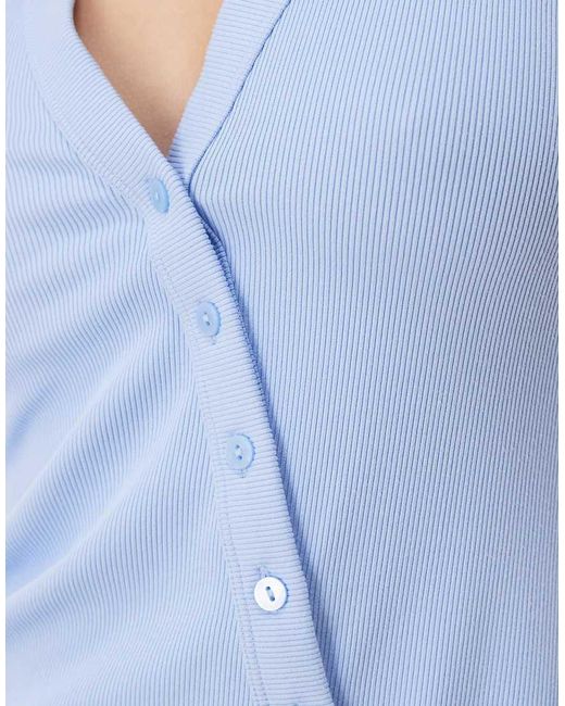 Top Largo Sin Mangas Con Cierre Asimétrico De Botones De Canalé De Abercrombie & Fitch de color Blue