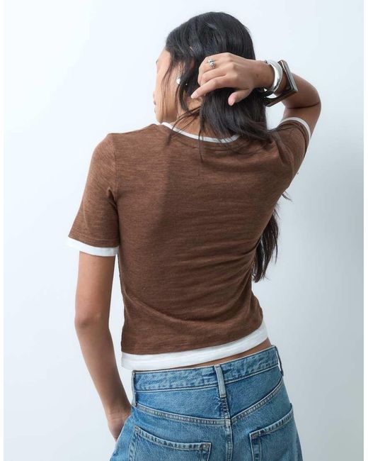 ASOS Brown Slubby Shrunken Tee With Mock Double Layer