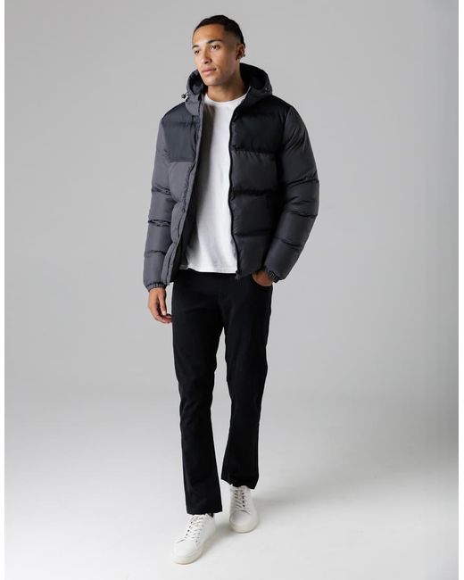 French Connection Blue Colour Block Hooded Puffer Jacket With High Neck for men