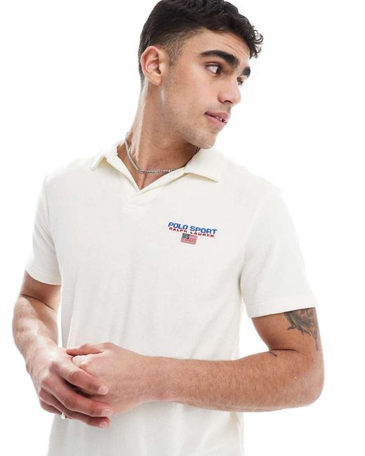 Polo Ralph Lauren White Sport Capsule Small Chest Logo Lightweight Cotton Terry Polo for men