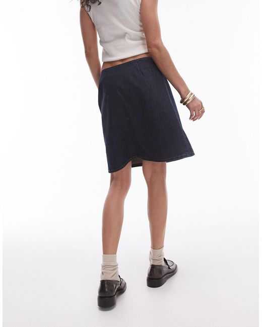 TOPSHOP Blue Denim Knee Length Wrap Skirt With Buckle