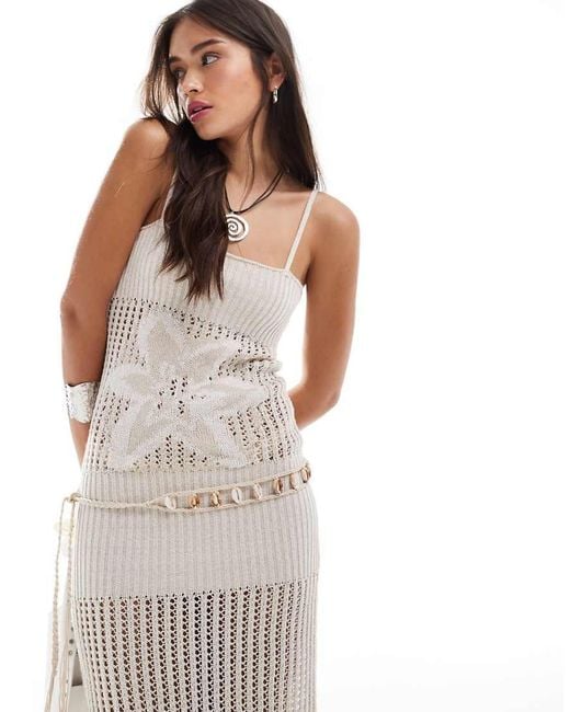 Mango White X Siedres Crochet Flower Midi Dress