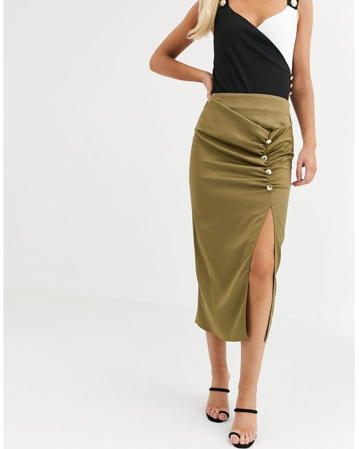 ruched side split skirt