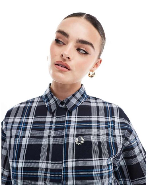 Camisa A Cuadros Escoceses De Tejido Transparente De Fred Perry de color Blue
