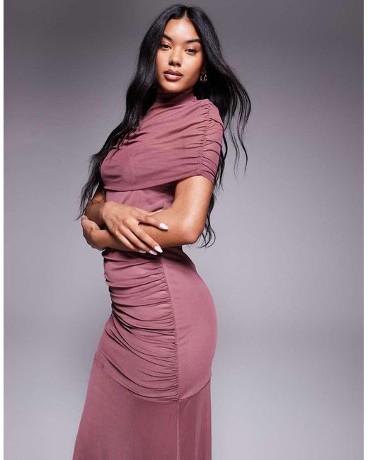 ASOS Purple Mesh Highneck Overlay Maxi Dress With Sheer Shirt