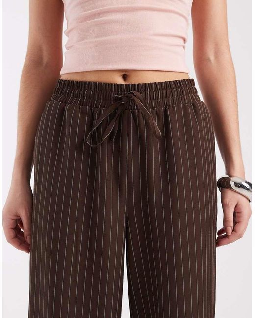 New Look Brown Pinstripe Wide Leg Trousers