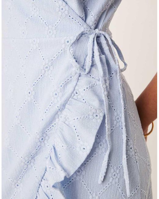 Vila White Jersey Broderie Wrap Mini Dress