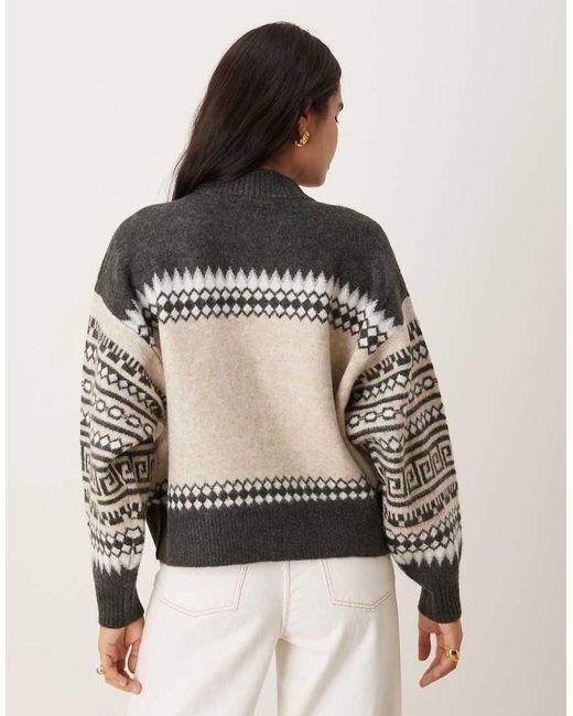 Cardigan Stile Bomber Con Motivo Fair Isle Con Renne di ASOS in Gray