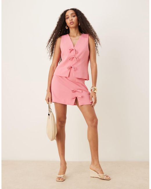 Y.A.S Pink Bow Front Detail Waistcoat Co-ord