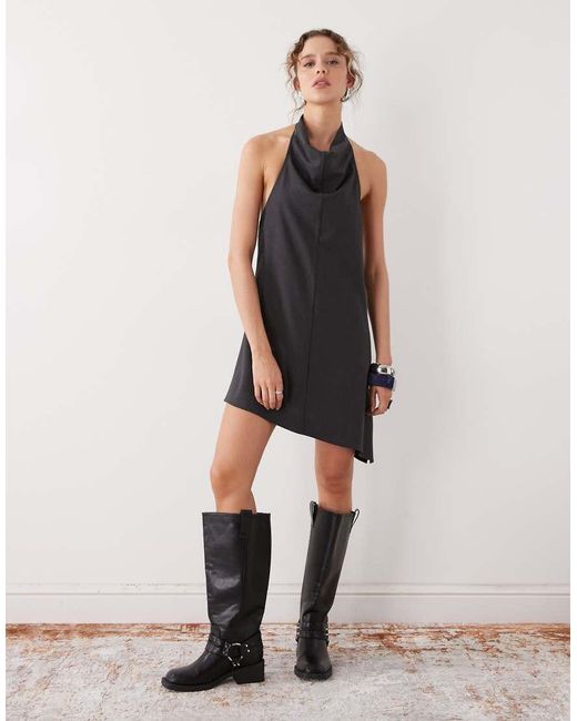 Weekday Black Drape Halter Mini Dress With Low Back