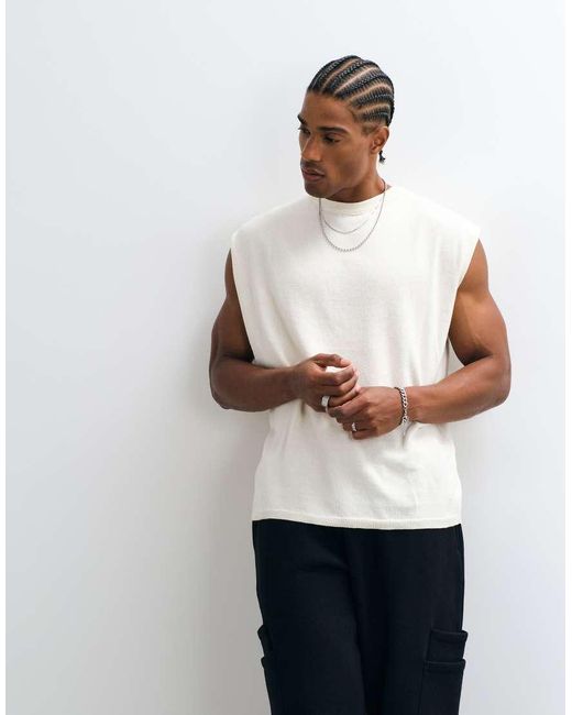 ASOS White Oversized Knitted Crew Neck Vest for men