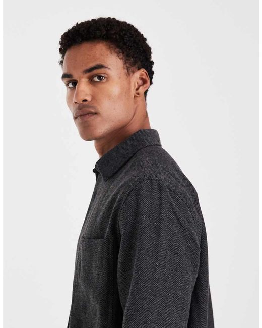ASOS Gray Herringbone Overshirt for men