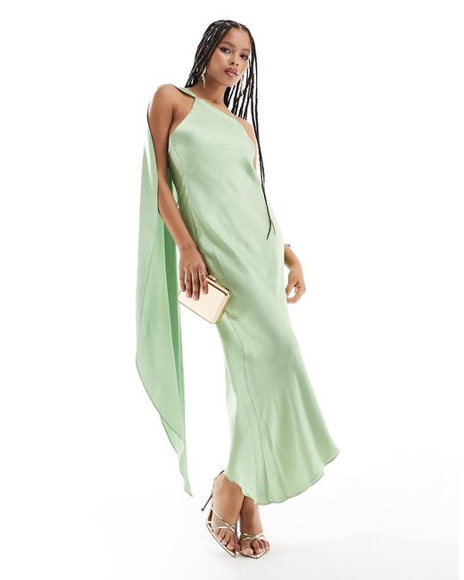 Vestito Midi Chiaro Monospalla di Mango in Green
