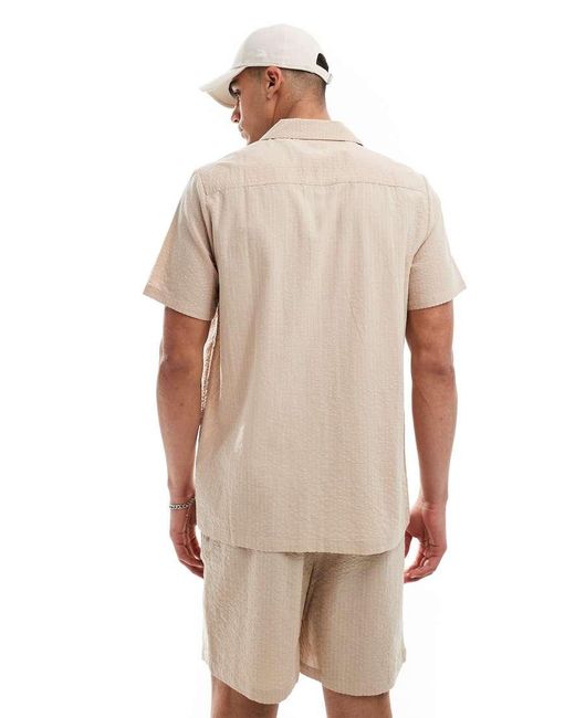 South Beach White Tonal Seersucker Stripe Beach Shirt Co-Ord for men