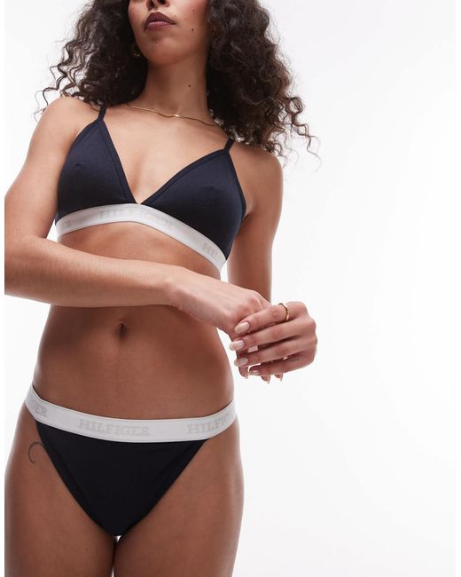 Tommy Hilfiger Brown Tanga Thong With White Logo Taping