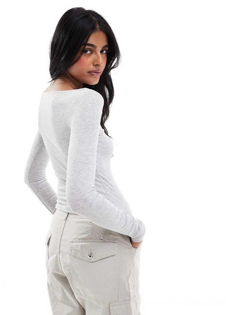 Cotton On Gray Boat Neck Long Sleeve Top
