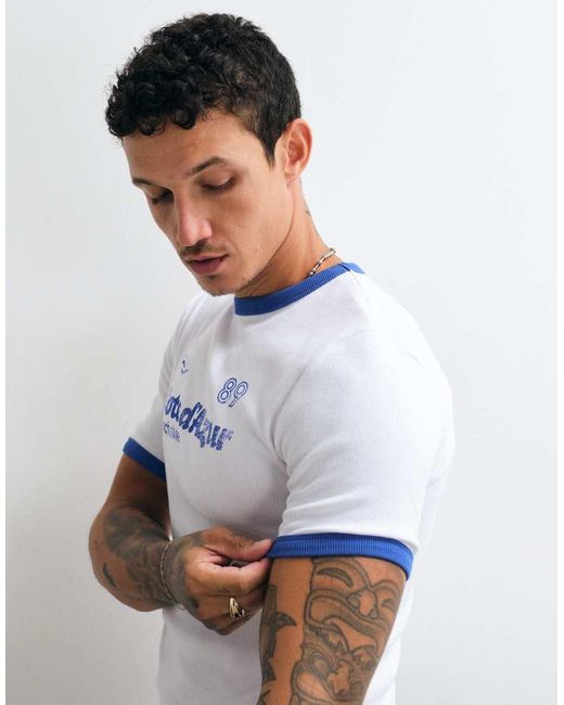ASOS Blue Heavyweight Muscle Fit Ringer T-shirt With Athletic Graphics for men