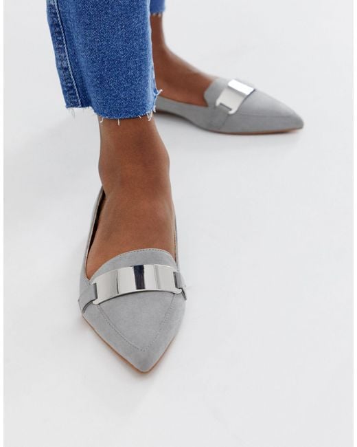 ASOS Gray Leonie Pointed Loafer Ballet Flats