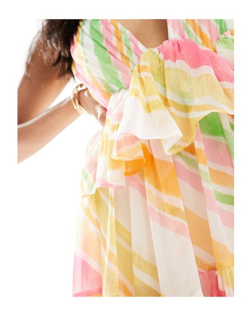 ASOS Multicolor – plissiertes, gestuftes minikleid mit tiefem ausschnitt und streifen