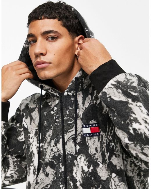 Tommy Hilfiger Camo Print Polar Fleece Half Zip Hoodie Relaxed Fit in