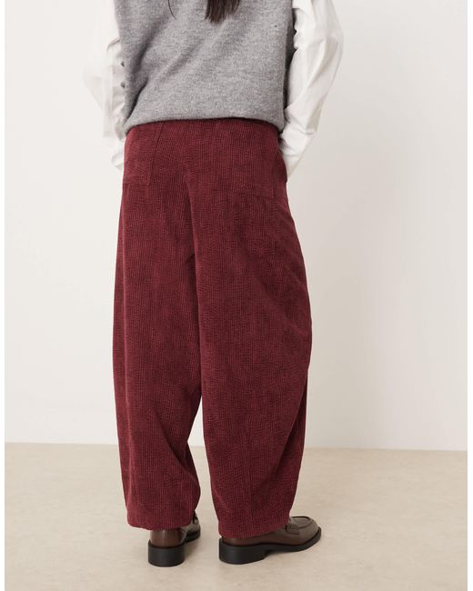 ASOS Red Petite Pull On Barrel Leg Cord Trousers