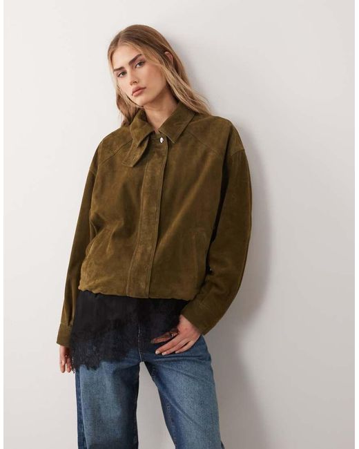 Nobody's Child Natural Real Suede Bomber Jacket