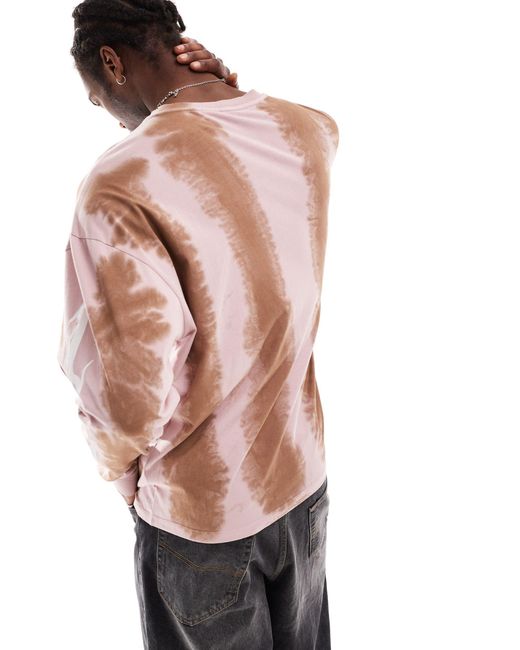 Unisex - t-shirt à manches longues effet tie-dye - et marron Collusion en coloris Pink