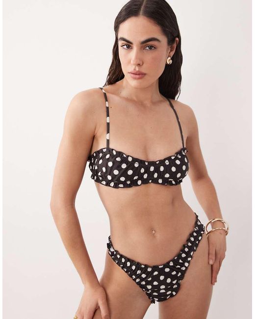 Miss Selfridge Black Ruched Frill Bikini Top