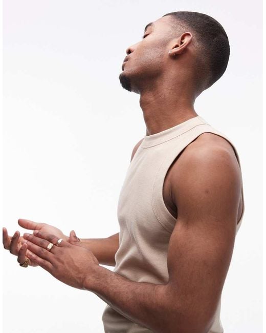 Topman Brown Fitted Rib Vest With High Neck for men