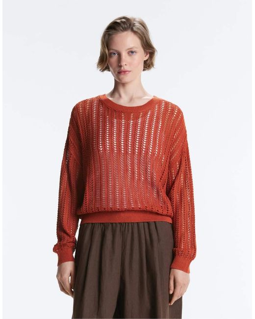 Oysho Red Open Knit Rib Jumper
