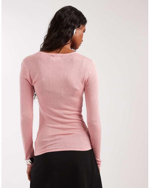 ASOS Gebreide Zachte Top Met Gerimpelde Zijkant in het Pink
