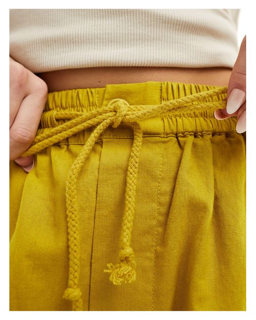 ASOS Yellow Pull On Barrel Leg Trouser With Linen