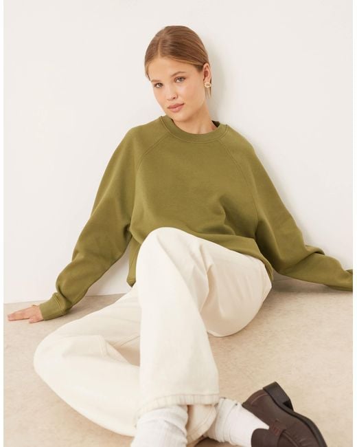 ASOS Natural Oversized Brushback Sweatshirt With Raglan Detail