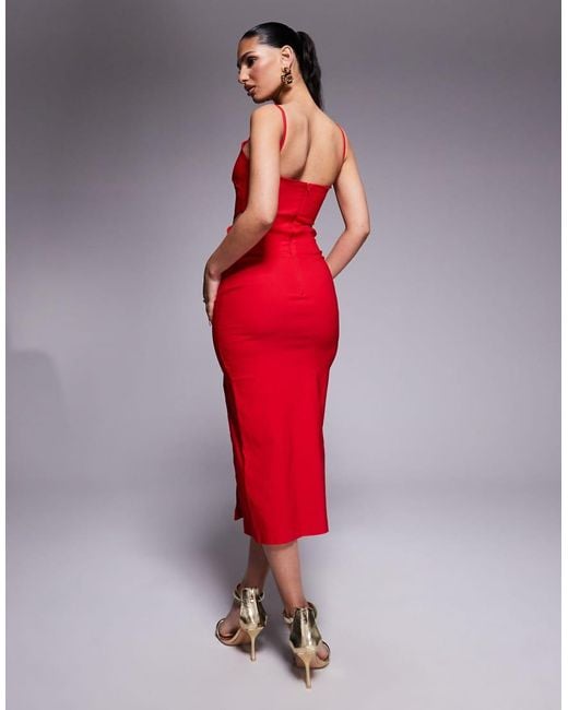 Vesper Red Cut Out Midaxi Dress With Thigh Split