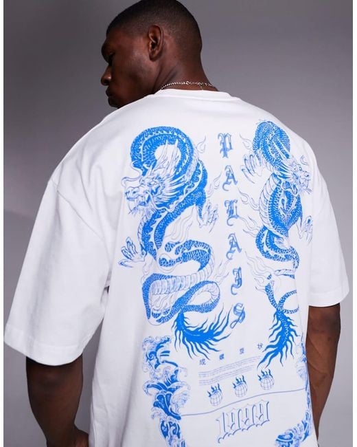 River Island Blue Oversized Dragon Print T-shirt for men