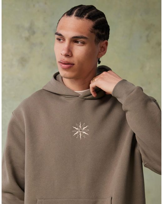 ASOS Brown Oversized Fixed Hem Hoodie With Small Chest Embroidery And Contrast Stitching for men