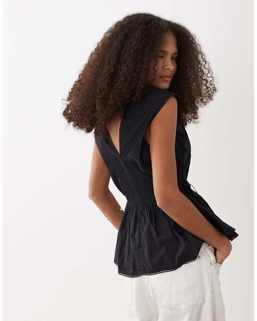 ARKET Black Cinched Peplum Sleeveless Top