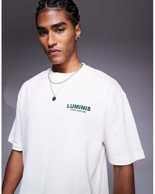 River Island White Oversized T-Shirt With Luminis Back Print for men