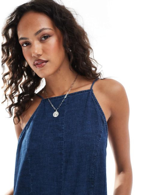 ASOS Blue Soft Denim Palazzo Halter Neck Jumpsuit