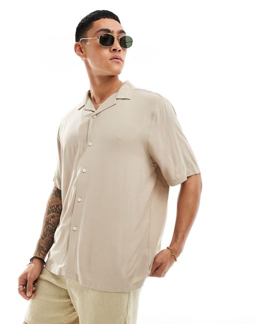 ASOS Natural Relaxed Viscose Shirt for men