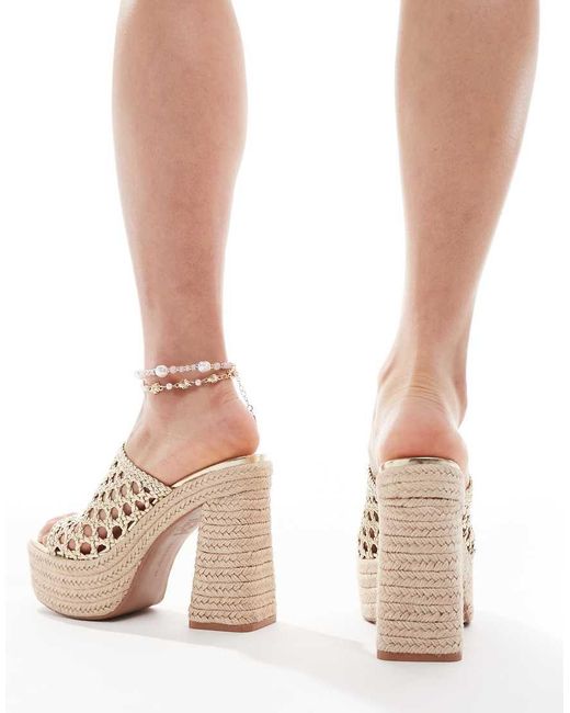 Bershka Natural Espadrille Platform Heeled Sandals
