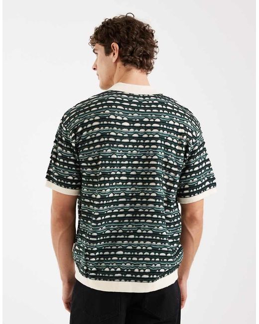 Redefined Rebel Green Rayan Boxy Fit Short Sleeve Textured Knit Polo Shirt for men