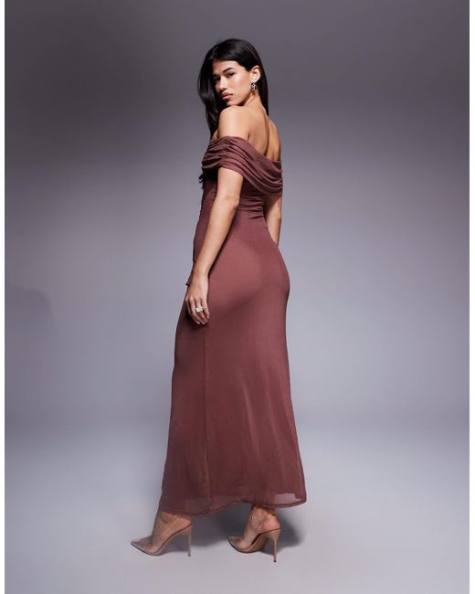 ASOS Purple – gerafftes, schulterfreies maxikleid